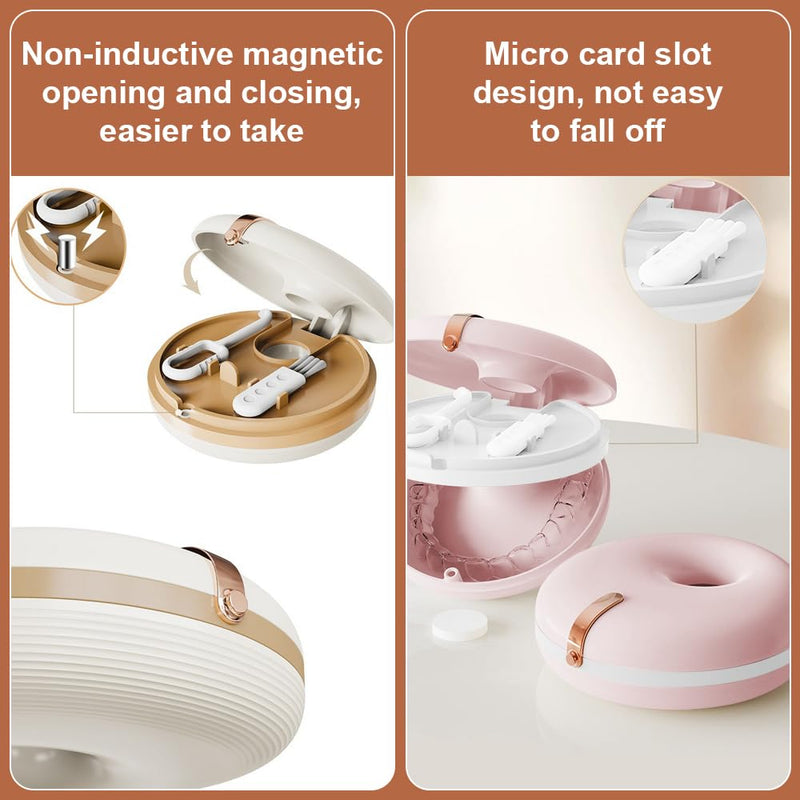 [Australia] - Dzmuero Braces Box, Denture Box, Retainer Case Denture Bath Cleaning Tool, with 1 Aligner Removal Tool and 1 Denture Brush for Braces or Dentures, Pink 