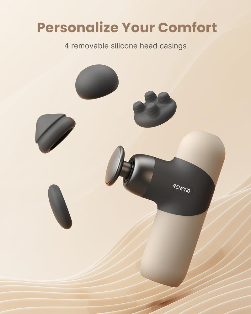 [Australia] - RENPHO Mini Thermal Massage Gun with Heat, Portable Deep Tissue Percussion Massager, Color Silicone Sleeves Travel Size with Carry Case, Grey 