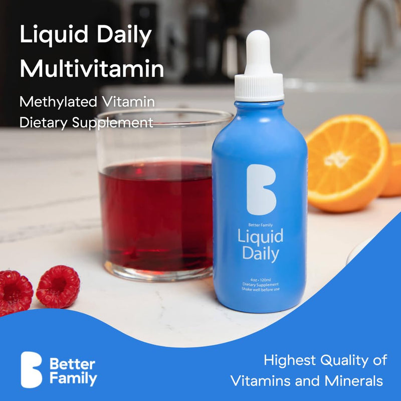 Better Family - Liquid Daily Multivitamin - All-in-One Wellness Drop - All Ages & Genders - Methylated Vitamins - No Sugar or Artificials - Gluten Free, Non-GMO - Dietary Supplement - 4oz (120 ml) 4 Fl Oz (Pack of 1)