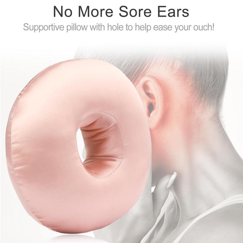 [Australia] - Silky Satin Piercing Pillow Ear Pillows Donut with Hole for Ear Pain CNH Piercing Pain Relief Sleeping Pressure Sore Side Sleepers Smooth Cooling Ear Guard Protector, Coral 
