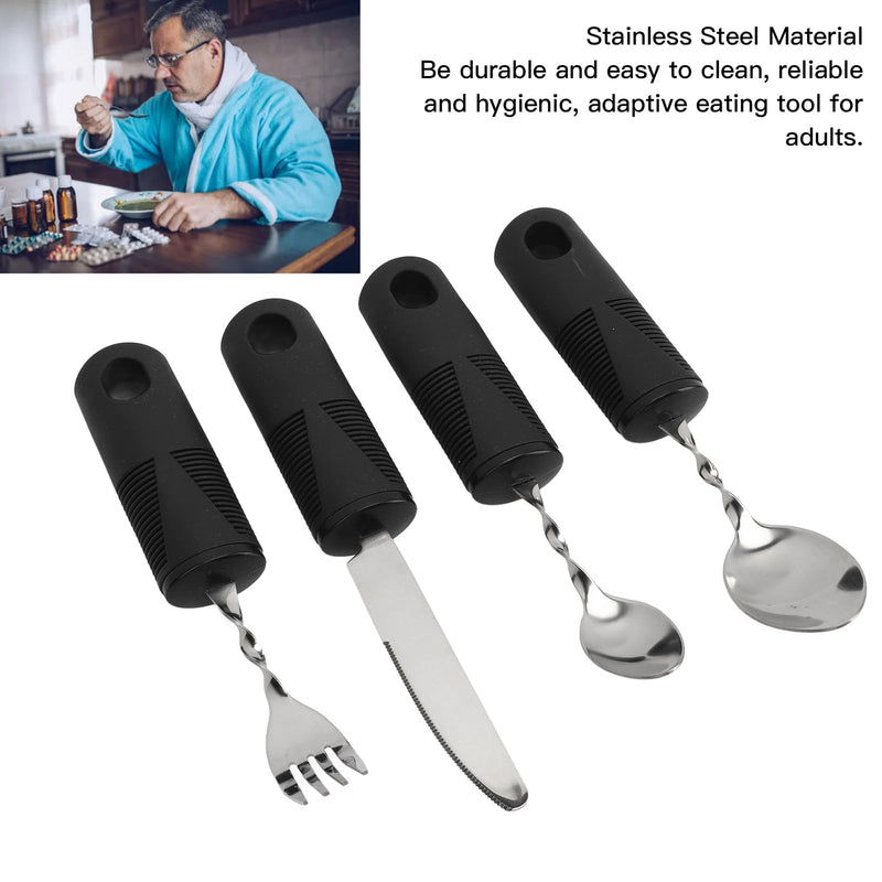 Weighted Utensils, Spoon Fork Knife Adaptive Utensil Set with Handle Portable Stainless Steel Weighted Silverware Set for Parkinsons Patients Arthritic
