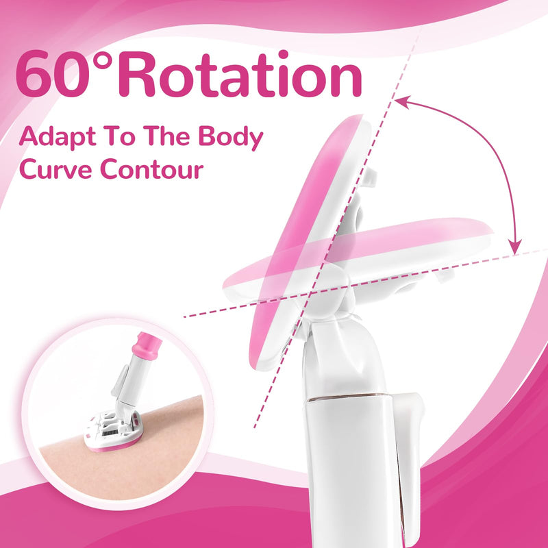 [Australia] - Razors for Women Include 2 Non-Slip Handles and 14 Blade Refills with a Shower Holder, 5 Premium Blades Women's Razors for Shaving with 360° Lubrication Reduces Irritation, Pink 