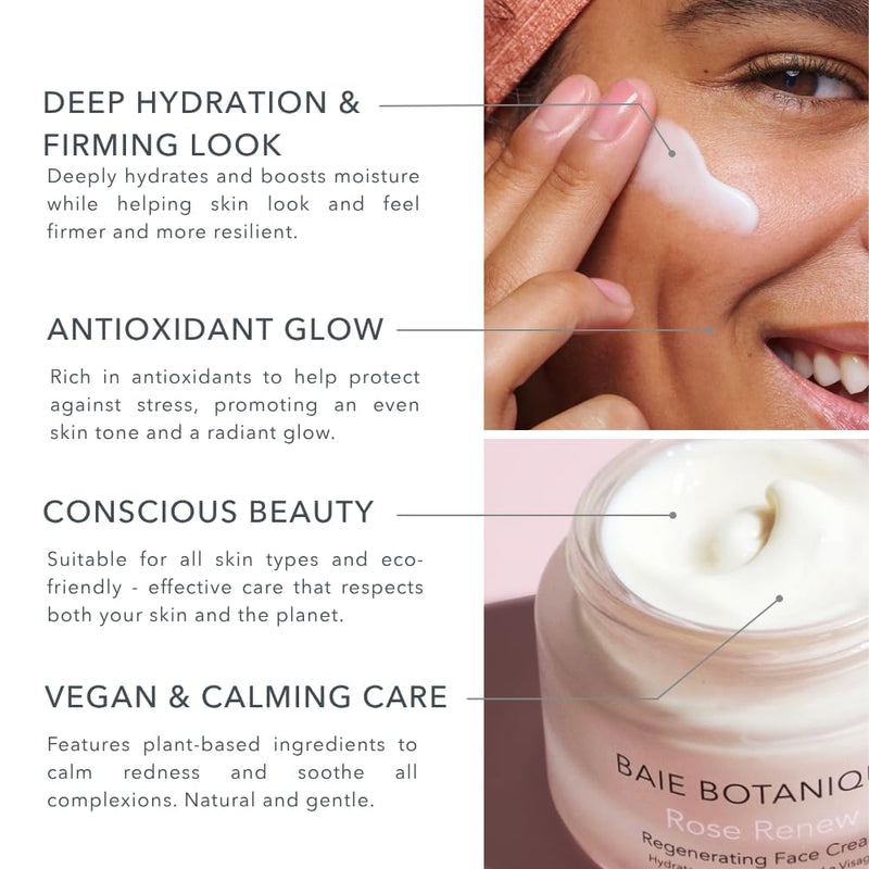 Baie Botanique Organic Face Cream & Natural Face Moisturiser – Anti-Ageing Cream for Women & Men with Rose Water, Rosehip, Vitamin C, E, Hyaluronic Acid & Botanical Collagen – Facial Moisturiser 50ml