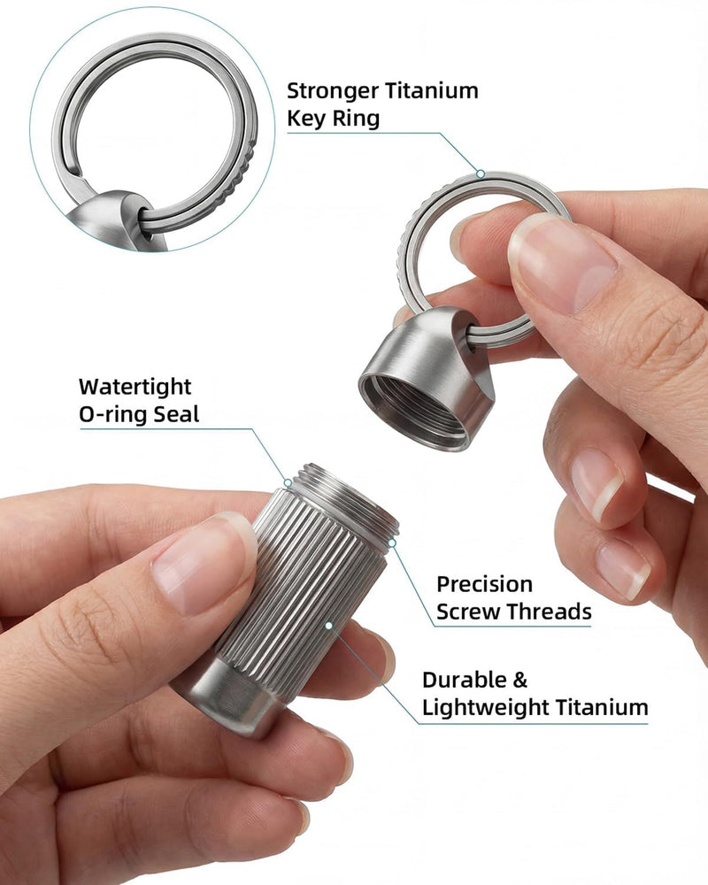 Titanium Keychain Pill Holder, Mini Pill Container, Small Pill Case | Premium Titanium Construction; Lightweight, Rust-Resistant, Secure Screw-Top Storage for Vitamins and Emergency Medication Portable (1.18 in)