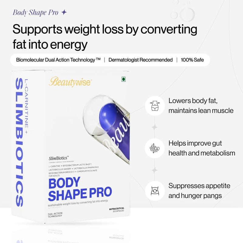 Body Shape Pro, Probiotic Weight Management Capsules, 30/60 Count, with Lactobacillus Gasseri, Bifidobacterium, L-Carnitine for Fat Reduction and Gut Health (60 Capsule) 60 count