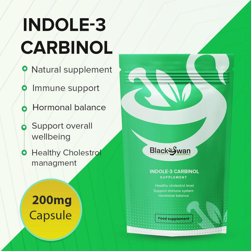 Black Swan Indole-3 Carbinol Capsules - 200mg Antioxidant Formula Hormonal Balance Immune System Detox Overall Wellbeing Natural Health Supplement - 120 Vegan Capsules 4 Month Supply 120 Caps