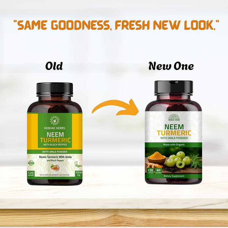 [Australia] - Neem Turmeric Capsules with Amla and Black Pepper 120 Veg Capsule | Made with Organic Neem, Turmeric and Amla | 60 Days Supply 120 Count (Pack of 1) 