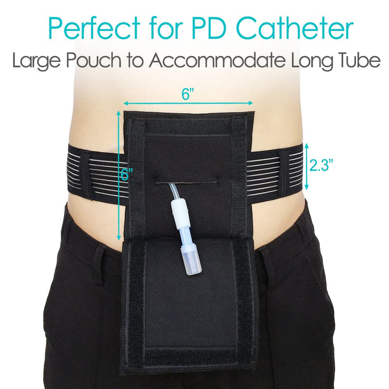 [Australia] - G Tube Holder Peritoneal Dialysis Catheter Belt to Secure Medical Feeding Tubes Gastrostomy Gtube PEG J Tube with Larger 6" Square Sponge Pouch Pad Accessories for Adults Women Men Black Medium (Pack of 1) 