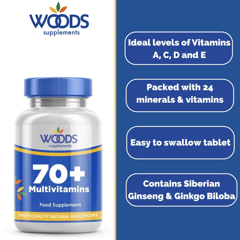 Woods Supplements - Multi Vitamin Tablets for Men & Women (180x). Combination of Multivitamins & Essential Minerals. Supply of Vitamin A, C, D & E. Immune System Booster Adult Multivitamin Over 70s 180