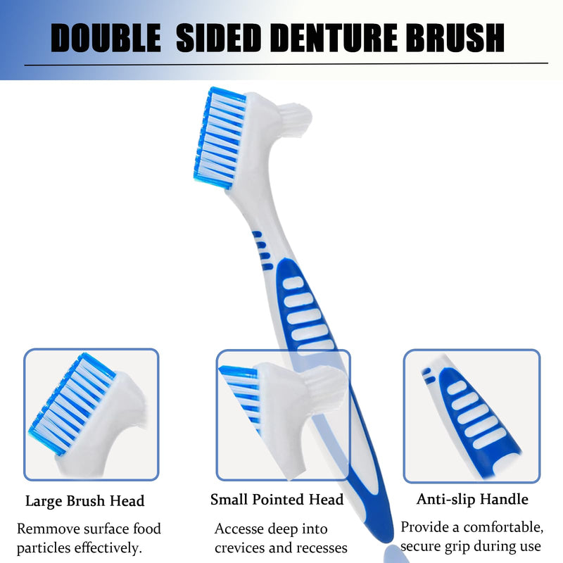 [Australia] - 4PCS Denture Bath Case Cup Kit Denture Storage Bath Box Denture Brush Kit Denture Cleaning Kit with 2 Denture Brush, Retainer Cases and Denture Bath Case with Strainer Basket and Lid Blue&Light Blue(Set of 4) 