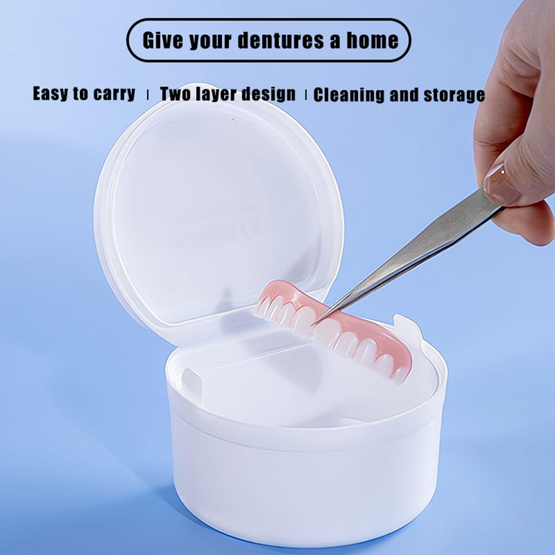 [Australia] - [2025 Upgrade] Dark Blue Denture Bath Box with Brush, Denture Cup, Soaking Holder, Denture Container, Mouth Guard, Storage case with Lid, Waterproof Cleaning 