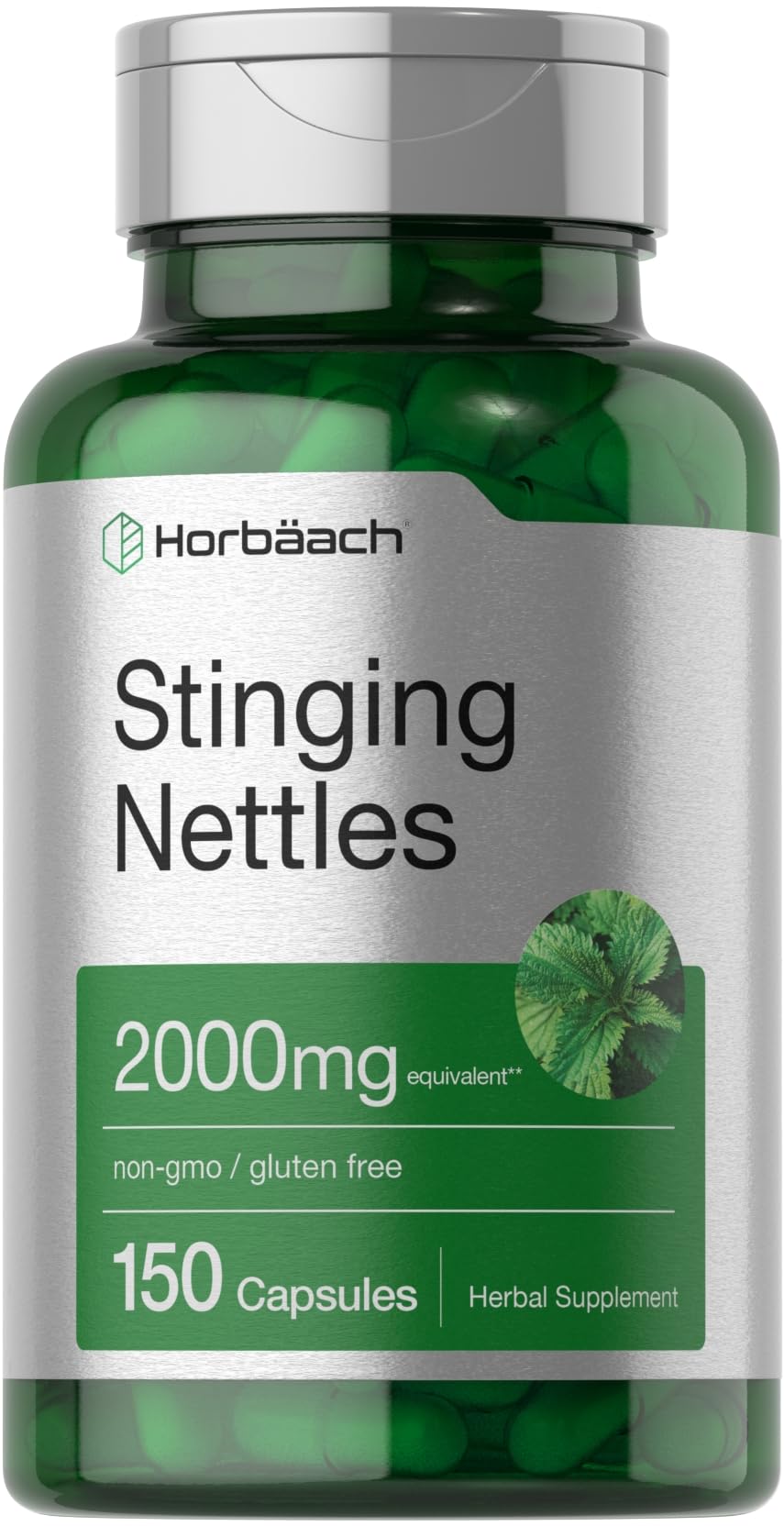 Horbäach Stinging Nettle Capsules 2000mg | 150 Count | Herbal Leaf Extract Supplement | Non-GMO, Gluten Free