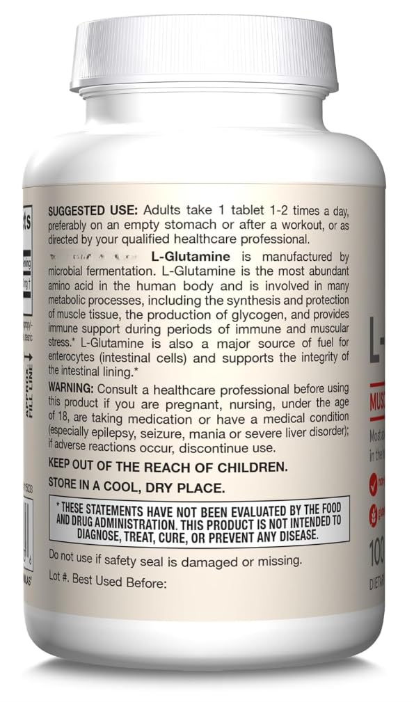 Vegan L Gluthamine, Muscle Tissue, 1000mg per Serving, 100 Tablets