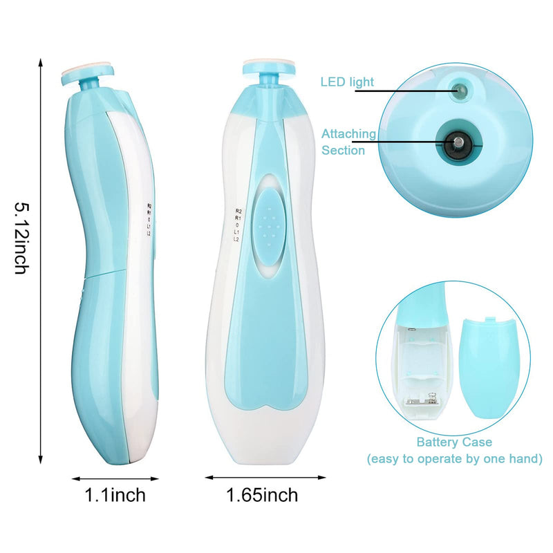[Australia] - Baby Nail File Clippers Electric: Baby Nail Trimmer Electric Kit Fingernails Toes Care Manicure 6-in-1 Set with LED Light Safe for Newborn Kids and Adult Blue 