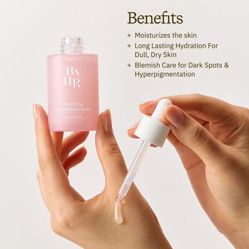 ByUR Vita Giving Keep Radiance Serum - Dark Spots & Hyperpigmentation, Brightening & Hydrating for Dry, Dull Skin, Hyaluronic Acid, Niacinamide, Vitamin C, Glass Skin Facial Pore Care Korean Skincare