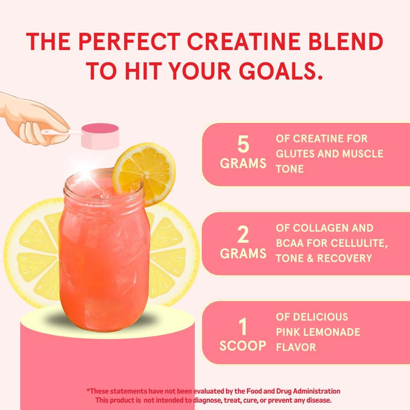 [Australia] - Creatine for Women Booty Gain, Muscle Builder, Energy Boost, Pink Lemonade, Cognition Aid | Collagen, BCAA, Lean Muscle, Vegan Monohydrate Micronized Powder, Alt Creapure,30 Ser 9.6 Ounce (Pack of 1) 
