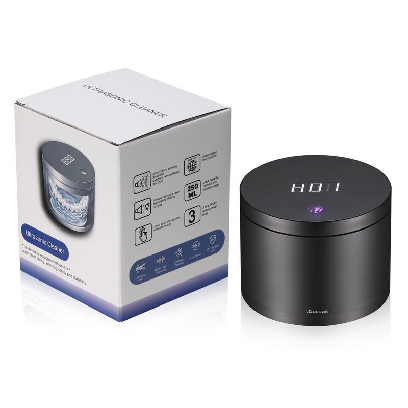 [Australia] - 42KHz Ultrasonic Cleaner with U-V Light - Professional Jewelry, Denture, Watch Cleaning Machine, 250ML Capacity, Digital Touch Control, 3/5/10 Min Timer, Waterproof Design 