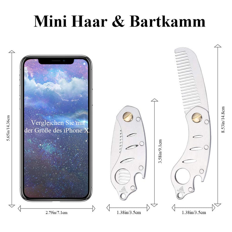 [Australia] - AhfuLife Foldable Metal Comb and Beard Comb - Multifunctional Pocket Comb with Bottle Openers - Anti-Static Stainless Steel Grooming Comb - Presented in Gift Box. Silver 