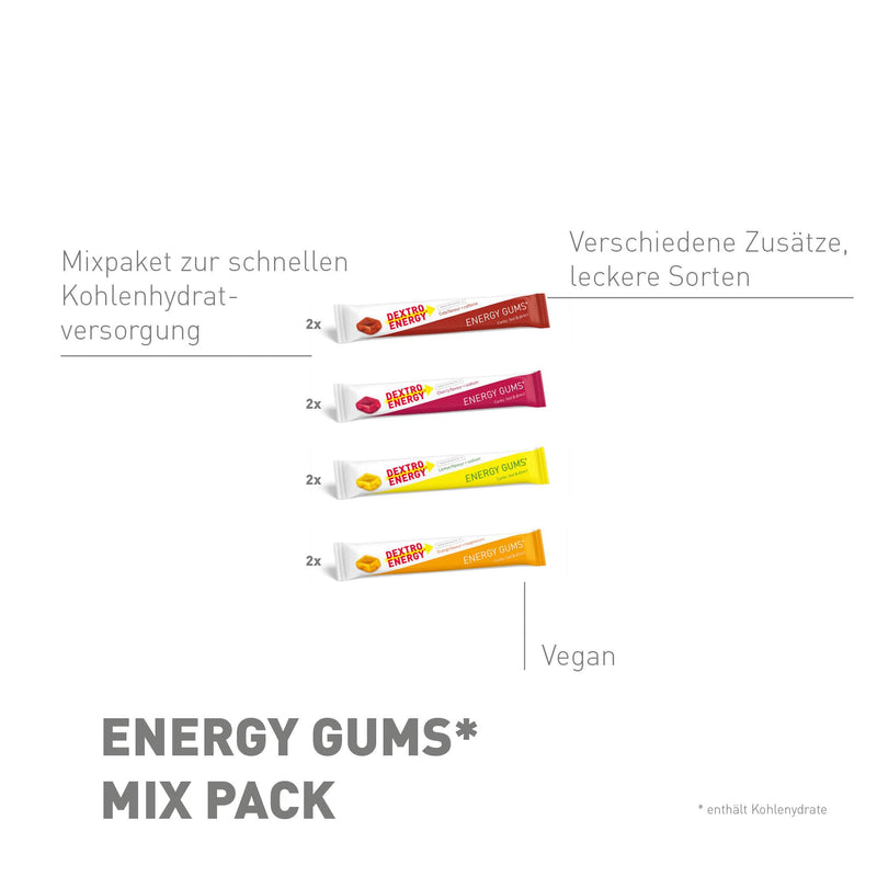 [Australia] - DEXTRO ENERGY GUMS MIX PACK + ADDITIVES - 8x45g (pack of 8) - Sport Gummies for Workout, Liquid Gel Alternative, Caffeine Booster, Sodium Additive or Vitamins, 100 Percent Vegan Mixbox 4 Varieties 