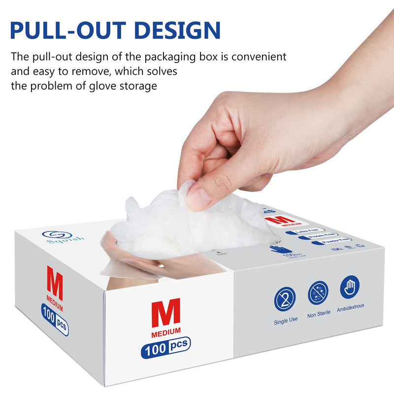 [Australia] - Disposable Gloves, Squish Clear Vinyl Gloves Latex Free Powder-Free Glove Health Gloves for Kitchen Cooking Food Handling, 100PCS/Box, Medium Medium (Pack of 100) 