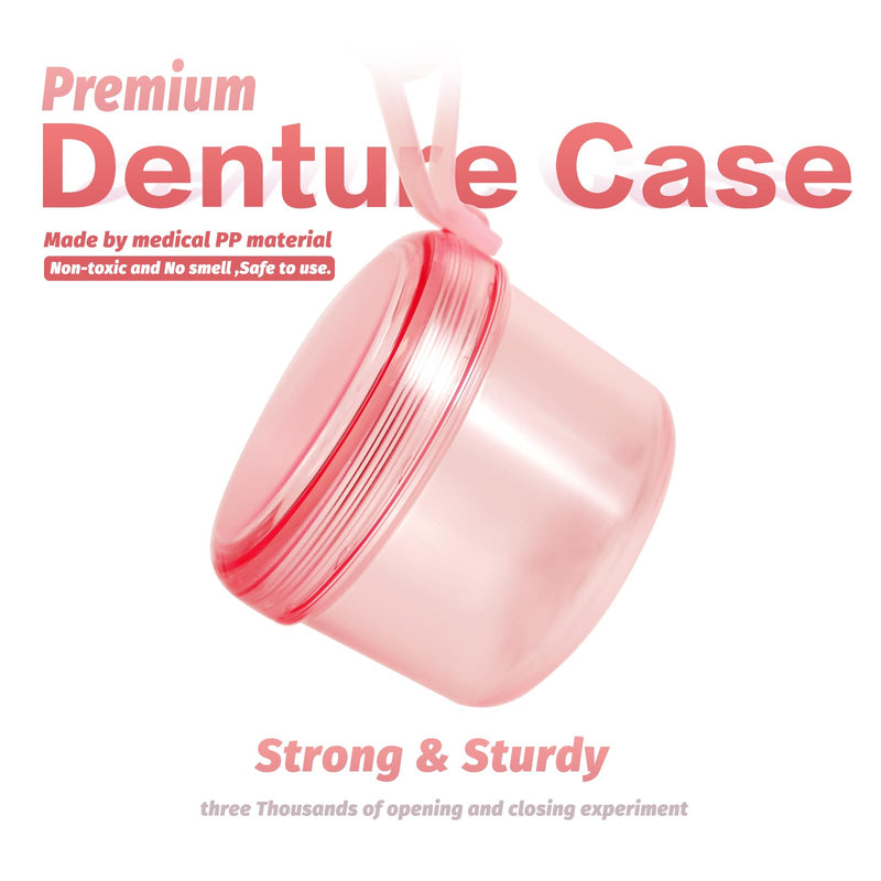 [Australia] - 2024 Leak Proof Denture Bath Cup Large Denture case Retainer Cleaning Box for Travel, Complete Clean Care for Dentures,Denture Holder for Soaking (transparent pink) 