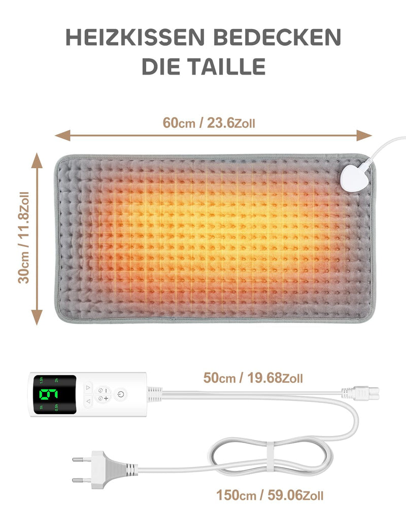 [Australia] - UOHHBOE heating pad 60 x 30 cm heat pad PTC rapid heating 9 temperature levels automatic switch-off overheating protection machine washable with suitable for neck, shoulders, thighs 