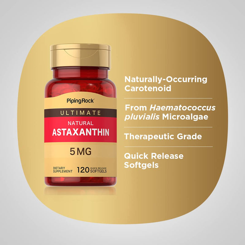 [Australia] - Piping Rock Astaxanthin Supplements 5mg | 120 Softgels | Non-GMO, Gluten Free 
