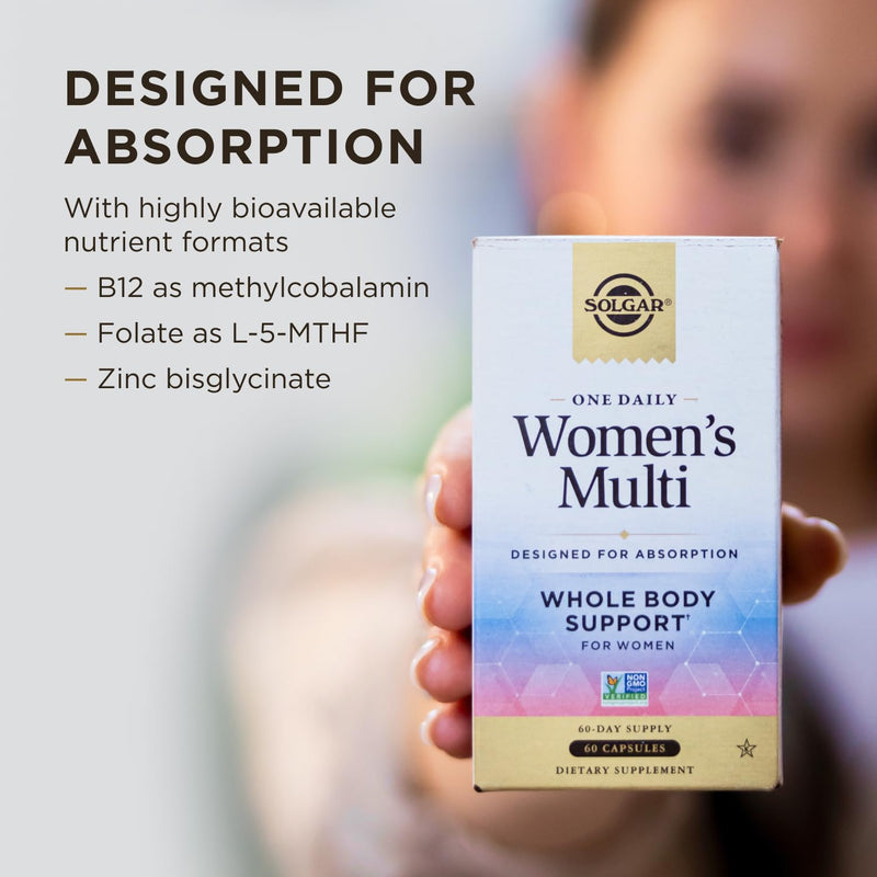 Solgar One Daily Women's Multi Whole Body Support, 60 Servings | Highly Absorbable Delayed Release Vitamin, Supplement for Immune, Heart, Energy, Stress, Hair Skin Nails, Reproductive Health 60 Count (Pack of 1)