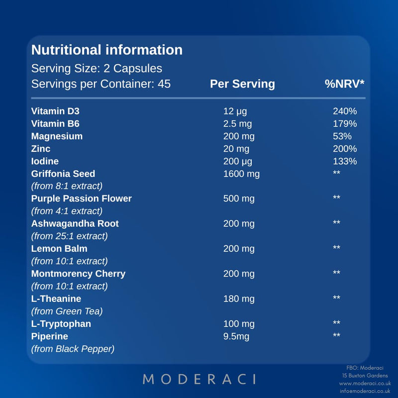 Overnight Balance | Sleep Support Supplement | 90 Capsules | by Moderaci