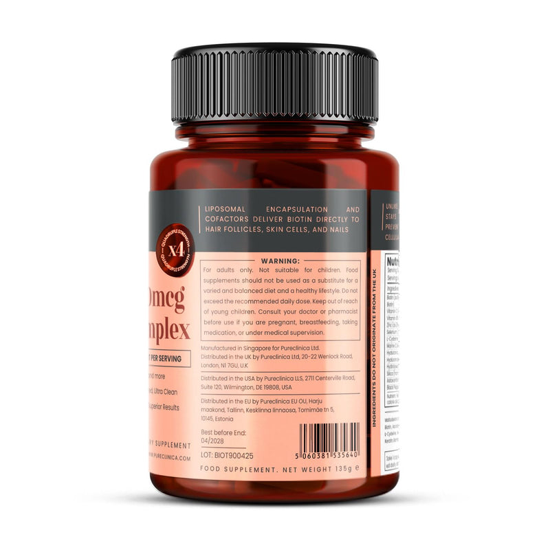 400% Strength Biotin 40,000mcg x 90 Caplets – BioVOL²® Liposomal Biotin Complex | with Marine Collagen, Keratin, Vitamin C & More | 3 Months Supply 90 count (Pack of 1)