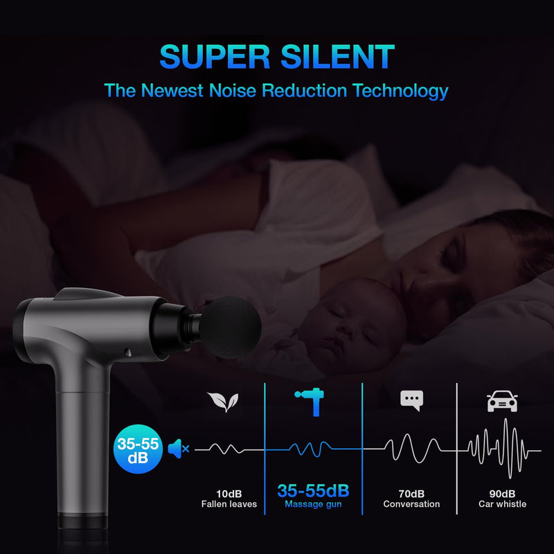 [Australia] - Massage Gun Deep Tissue, Handheld Electric Muscle Massager, High Intensity Percussion Massage Device for Pain Relief with 9 Attachments & 30 Speed(Grey) Grey 