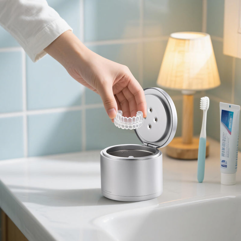 [Australia] - Ultrasonic Retainer Cleaner for Dentures,Aligner,Mouth Guards,Braces,Jewelry with UV-C Cleaner,42kHz Ultrasonic,2 Modes Ultrasonic Cleaner Machine（White） 
