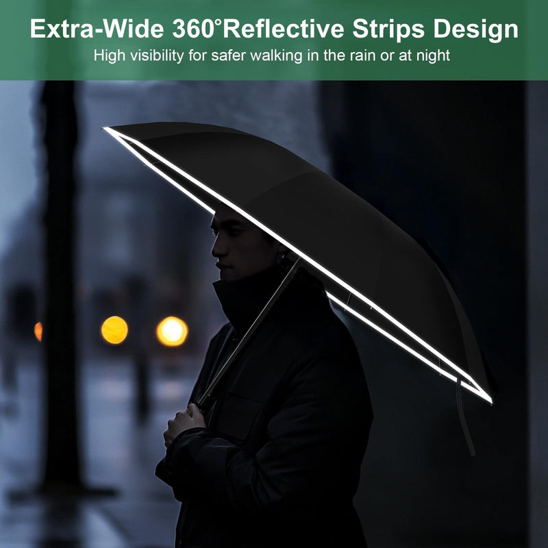 4-in-1 Inverted Travel Umbrella Compact, Automatic Large Umbrellas for Rain & Sun, Portable Windproof Umbrella for Backpack, Reverse Folding Umbrella for UV with Reflective Strips,Lightweight Black(2PACK) 46 IN