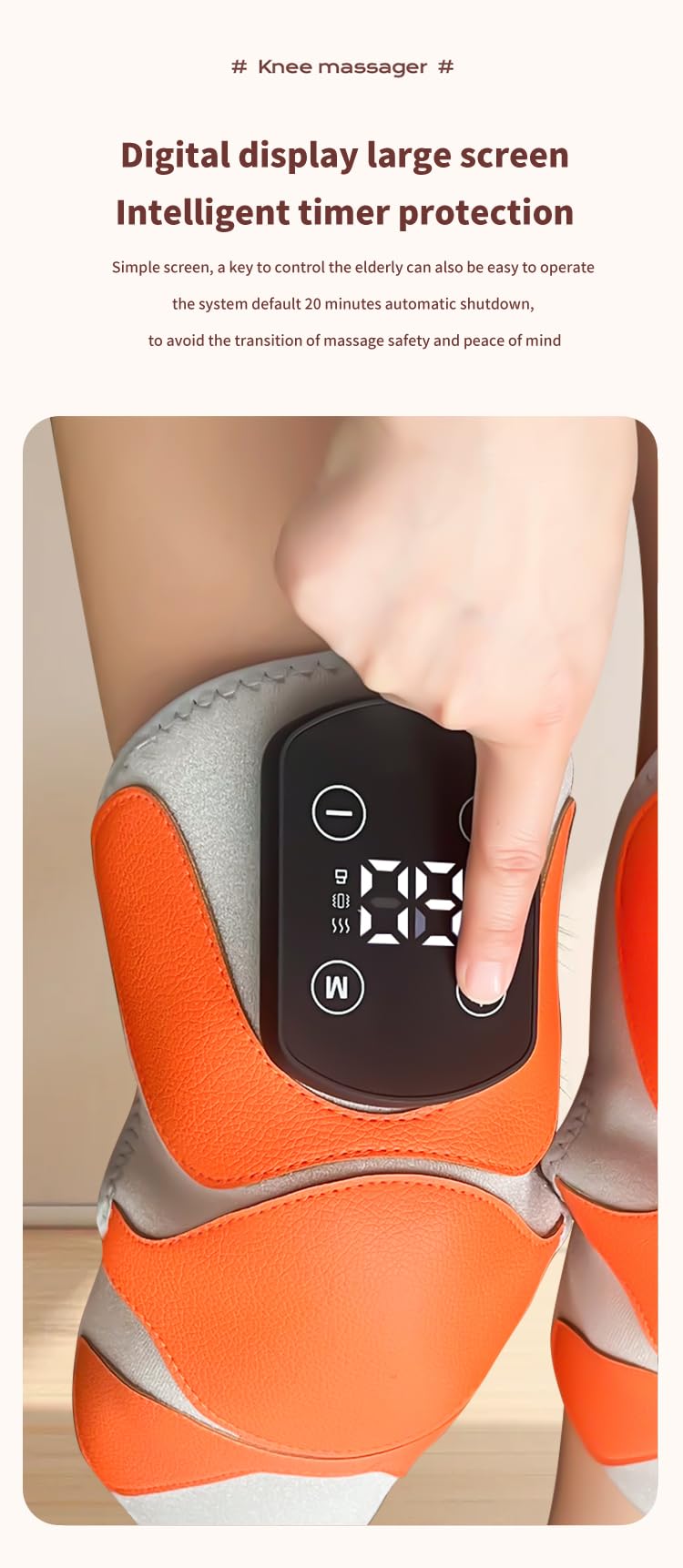Electric Heating KneePad with Massage function, Heat and Vibration Therapy, Joint Protection, Relieve Knee Soreness, Knee Brace Wrap, Orange and Blue color, easy to use.