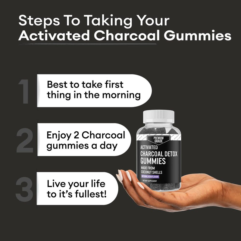 [Australia] - Premium Grade Activated Charcoal Gummies - Coconut Charcoal Supplements for Detox Support, Oral Health, Stomach & Digestion - Safe for Kids - No Bloat Vegan Gummy - Natural Acai Flavor (60 Count) 