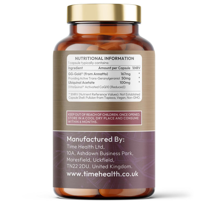 Geranylgeraniol & Ubiquinol - GG-Gold® & VitaQuinol® - Activated CoQ10 - Derived from Annatto - Heart, Cell & Antioxidant Protection - UK Made - GMP - Additive Free - Vegan