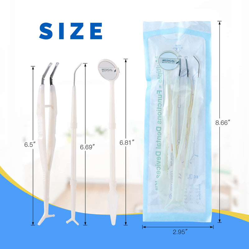 JMU 10 Pack Disposable Dental Examination Kit, 3Pcs Basic Instruments Set, Sterile Packaging, Dental Mirror Explorer Probe Plier, Oral Cleaning Dentist Tools (3pcs a Set, 10 Sets)
