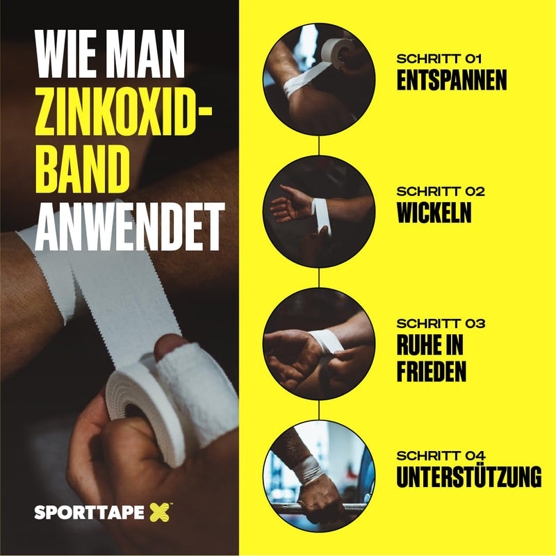 [Australia] - 3 rolls of SPORTTAPE zinc oxide sports tape white - 2.5 cm x 10 m - football tape bandage | Inelastic boxing bandage for wrist and fingers | Skin-friendly, sports tape for climbing, martial arts, boxing, 2.5 cm (3 rolls), white 