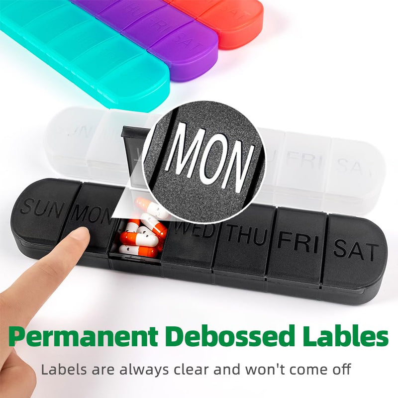 2 PCS Weekly Pill Organiser 1 Times a Day, Arthritis Friendly Travel Pill Case, BPA-Free Pill Box 7 Day, Large Compartments to Hold Vitamins Supplements Medicine (Black) Black