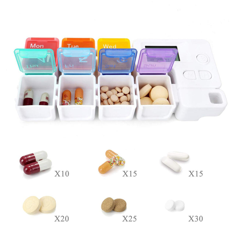 7 Days Pill Dispenser Organizer with Reminder Alarm - CozyCabin Portable Travel Vitamins Medicine Box Case(Rainbow) 7 Compartments with Alarms