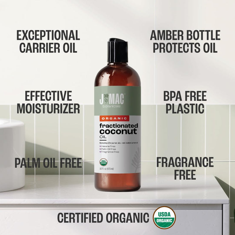 [Australia] - J MAC BOTANICALS, Organic Fractionated Coconut Oil (16 Oz.) Carrier oil for diluting essential oils, leave in conditioner for dry damaged hair, skin, massage 1 