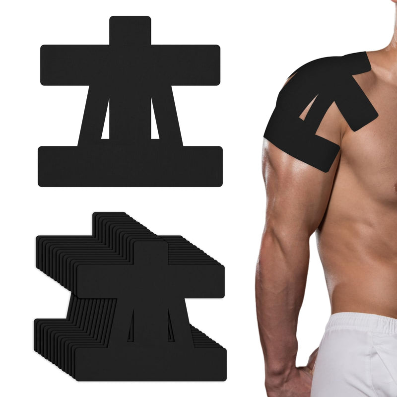 Kinesiology Tape for Shoulder, 12PCS Precut Shoulder Tape for Pain Relief & Support Waterproof Elastic Sports Tapes Skin-Friendly Hypoallergenic Latex-Free Athletic Muscle Tapes for Joint Stability Black