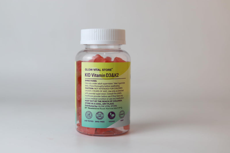 Kids Vitamin D3 + K2 Gummies – 10000 IU D3 & 200 mcg K2 – Bone, Teeth & Heart Support – Strawberry & Lemon – Vegan, Non-GMO, Allergen-Free – 60 Chewables by Glow Vital Store (1) 1