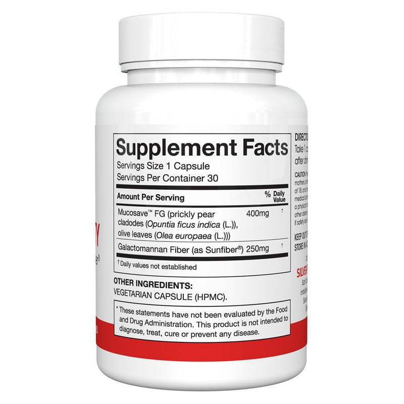 [Australia] - Silver Fern Regularity Digestive Supplement Capsules Brand - 1 Bottle = 30 Capsules = 30 Day Supply - Mucosave FG (Prickly Pear Polysaccharides & Olive Leaf Polyphenols) & SunFiber 1 Count (Pack of 1) 
