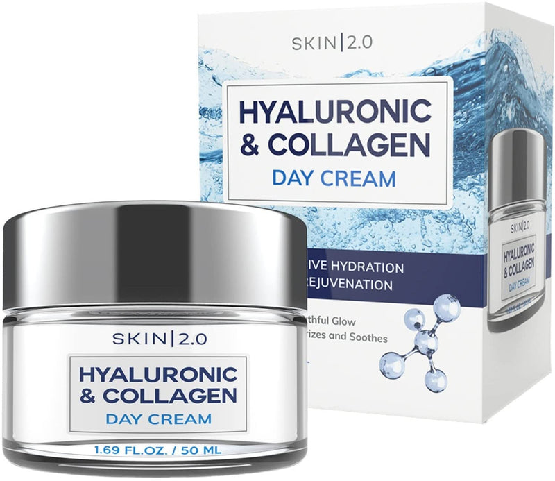 Skin 2.0 Moisturizer Facial Day Cream Moisturizer Value Set - Hyaluronic Acid and Collagen, Vitamin C and Collagen