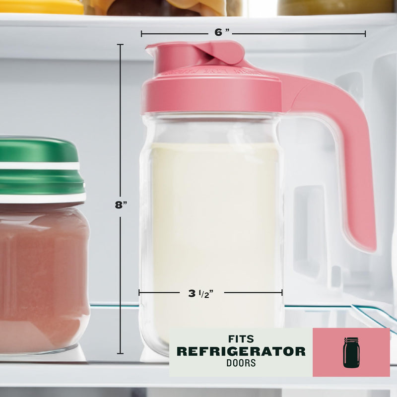 [Australia] - County Line Kitchen Breast Milk Pitcher for Fridge - Wide Mouth, 1 Quart (32 oz) Mason Jar - Heavy Duty Breastmilk Storage Container, Leak Proof, Sturdy - Baby Formula Mixer Pitchers Pink 