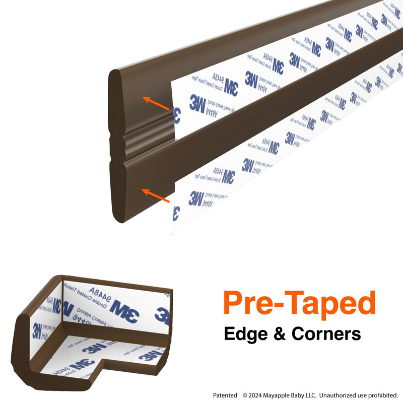 [Australia] - Roving Cove PreFit (Classic) Furniture Edge Corner Protector (Standard 15ft Edge 4 Corners), Baby Proofing Bumper Guards, Coffee Brown, Pre-Taped, for Straight Smooth Surfaces Classic 15ft Edge 4 Corners 