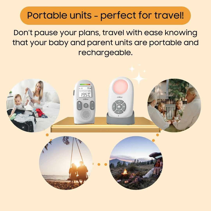 [Australia] - Chillax Baby 360 Digital Audio Monitor | 4-in-1 Baby Monitor with Night Light, Soothing Sound Machine, Room Temperature Sensor & Long-Range DECT 6.0 Audio | Portable & Rechargeable with Two-Way Talk 
