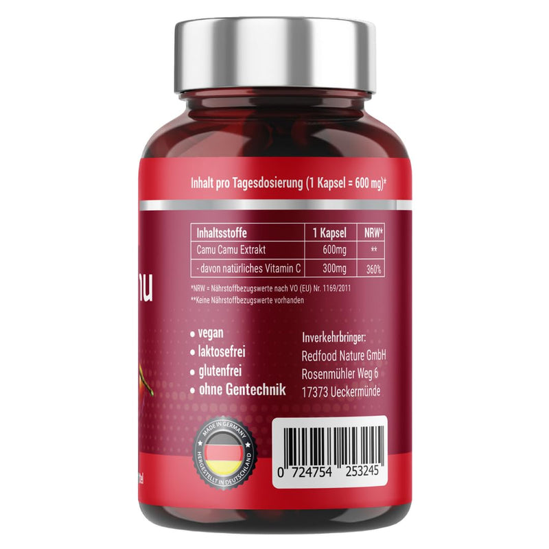 [Australia] - Camu Camu extract 600mg natural vitamin C high dose XXL can 250 vegan capsules laboratory tested and produced in Germany 