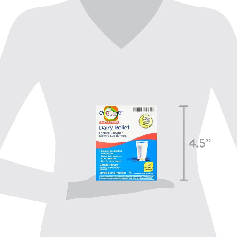 [Australia] - Equate Fast Acting Dairy Relief Lactase Enzyme Dietary Supplement Vanilla Flavor chewables Tablets 32 Count (Pack of 1) + CreativeAndBundle Sticker 